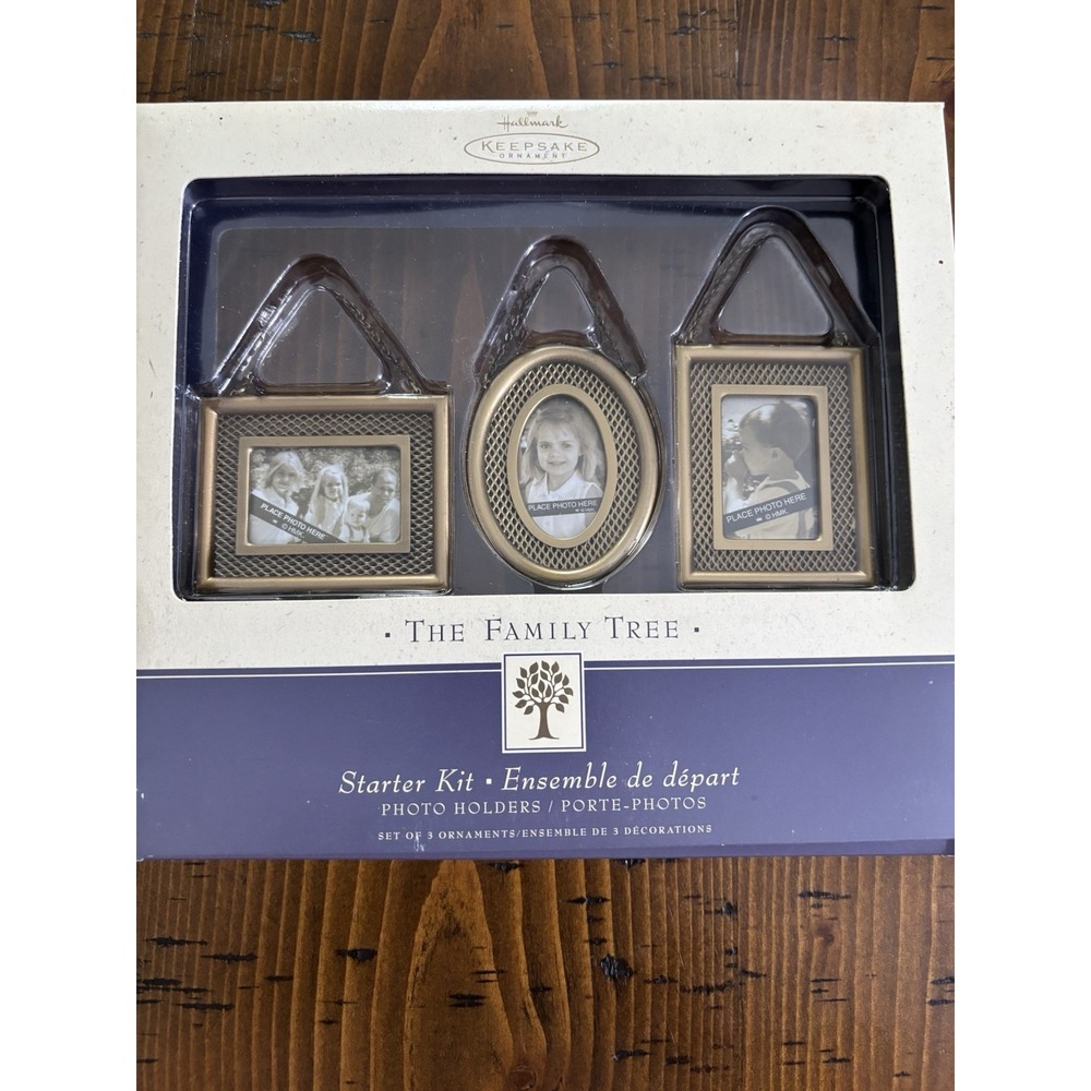 Hallmark Keepsake Family Tree Photo Ornaments Gold Tone Lattice Set of 3